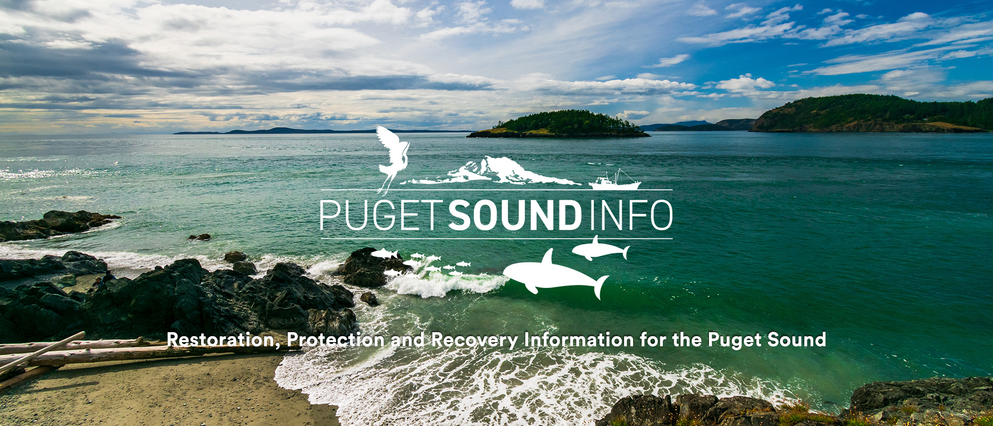 Puget Sound Info title image: Puget Sound, sky, and mountains. Restoration, Protection and Recovery Information for the Puget Sound